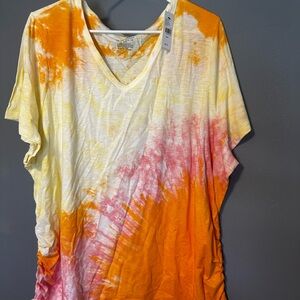 Lane Bryant Tie-Dye V-Neck Tee in Orange, Yellow & Pink